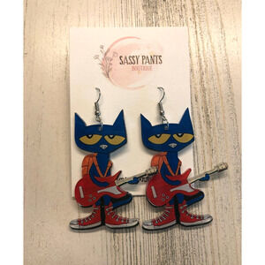 Pete the Cat Rocking in School Shoes Book Earrings New